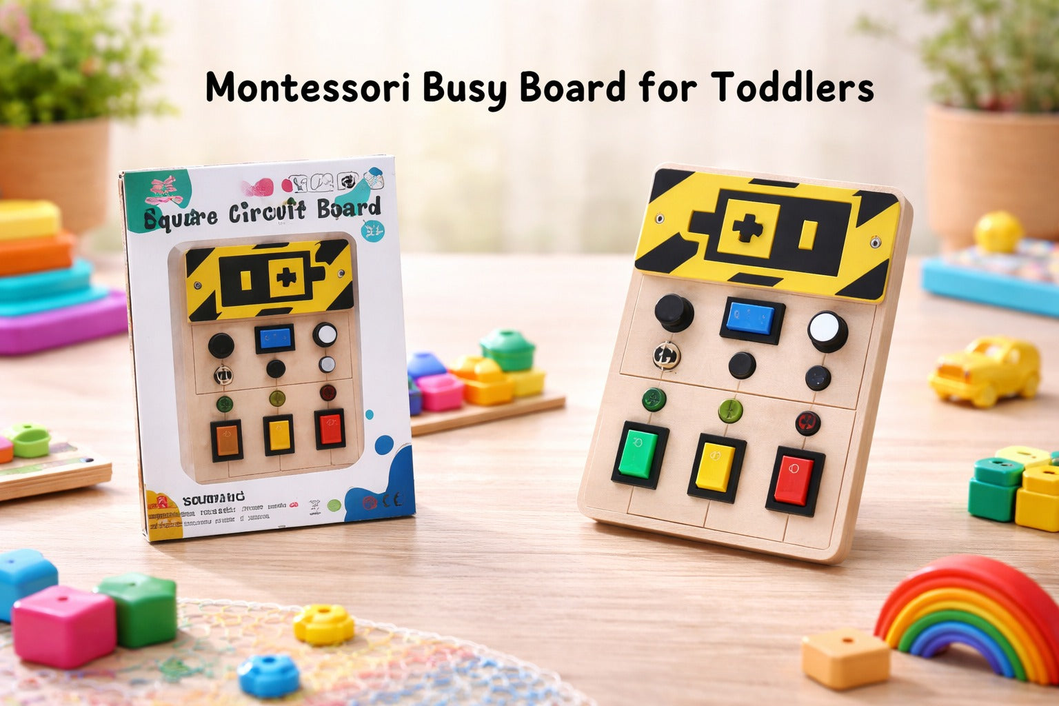 Montessori Busy Board for Toddlers with LED Light Up Switch