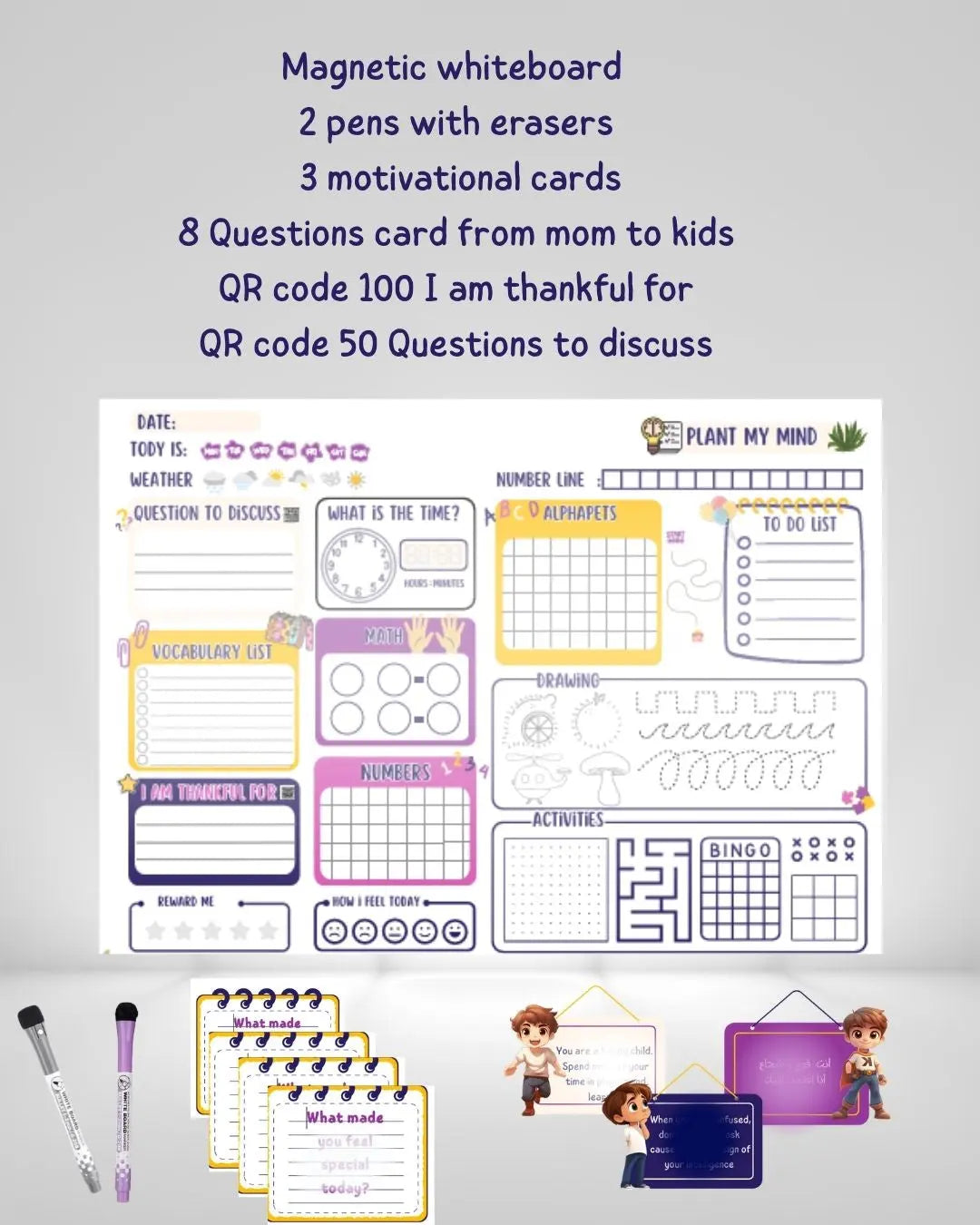 Magnetic Wall Decal - Plant My Mind- 100 x 85 cm Peel & Stick whiteboard Wallpaper for Kids Playroom, Home, or Classroom IBONAI