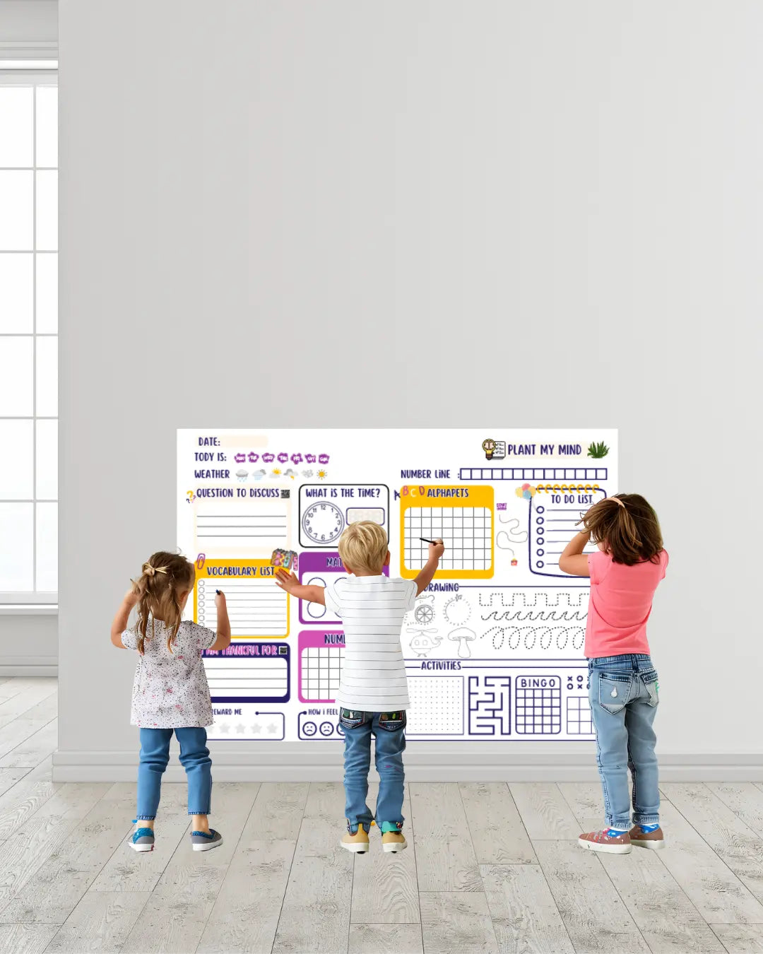 Magnetic Wall Decal - Plant My Mind- 100 x 85 cm Peel & Stick whiteboard Wallpaper for Kids Playroom, Home, or Classroom IBONAI