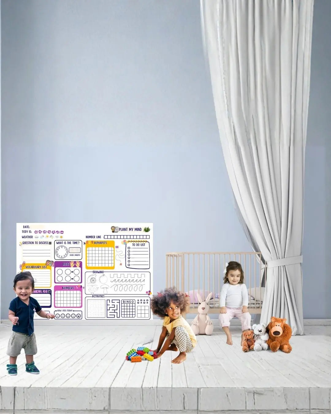 Magnetic Wall Decal - Plant My Mind- 100 x 85 cm Peel & Stick whiteboard Wallpaper for Kids Playroom, Home, or Classroom IBONAI